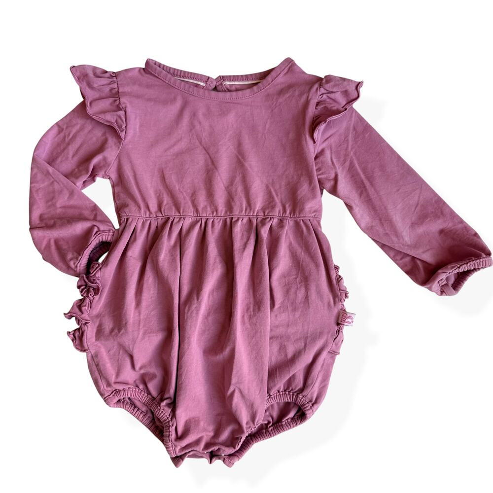 RuffleButts Girls Mauve Long-Sleeve Ruffle Bubble Romper 18–24 Months